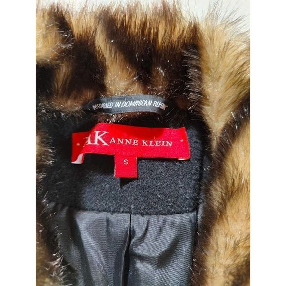 ANNE KLEIN WOMENS FAUX-FUR CLUB COLLAR COAT BLACK CHEETAH SMALL PREOWNED - Picture 2 of 4